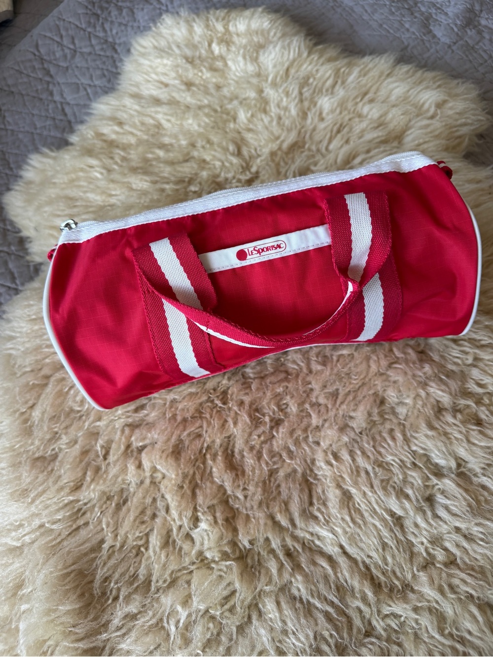 LeSportsac Mini Barrel Duffel Bag Red with White Trim